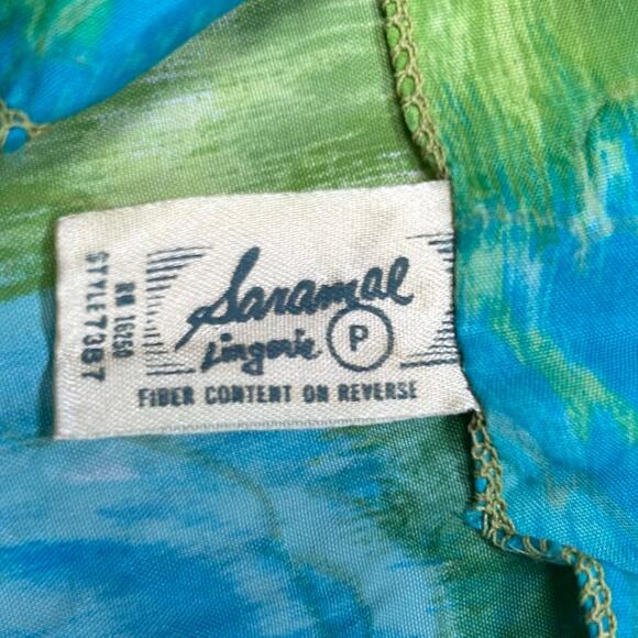 Vintage 1970s Saramae Floral Button Down House Dress Green Blue - Picture 8 of 9
